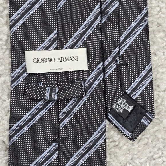 Giorgio Armani Neck Tie Mens Black Blue Stripes Micro Dots Silk Italy Career - Picture 4 of 8